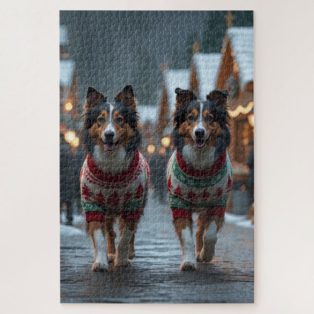 Quebra-cabeça Cães Rough Collie Natal Neve Feriado (Vertical)
