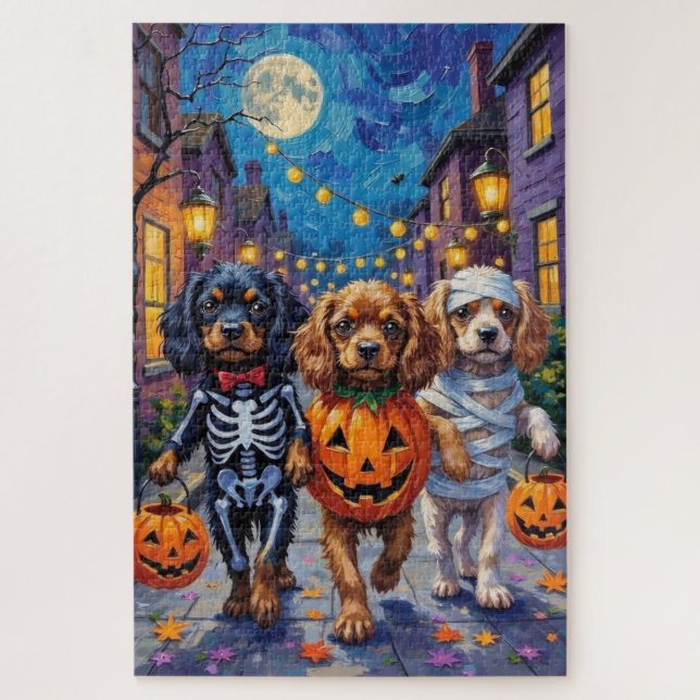 Quebra-cabeça Cães Spaniel Tibetano em Fantasias de Halloween (Vertical)
