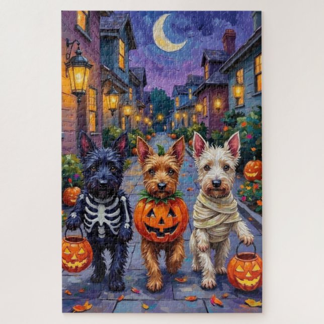Quebra-cabeça Cães Terrier Escocês em Fantasias de Halloween (Vertical)