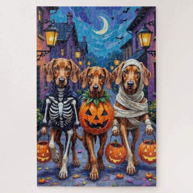 Quebra-cabeça Cães Vizsla Trick-or-Treating com Fantasia de Hall (Vertical)