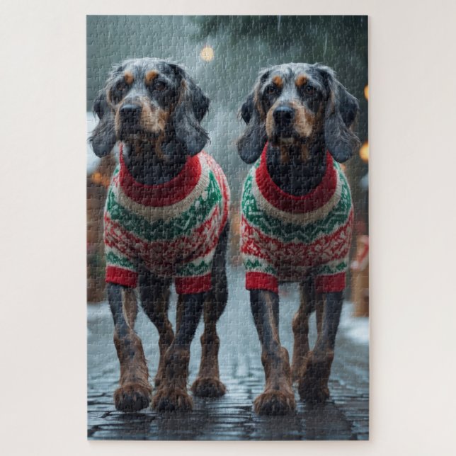 Quebra-cabeça Cães Wired Haired Pointing Griffon Natal Neve  (Vertical)