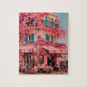 Quebra-cabeça Café da Flor Rosa Enigma – Paraíso Florido em Rosa