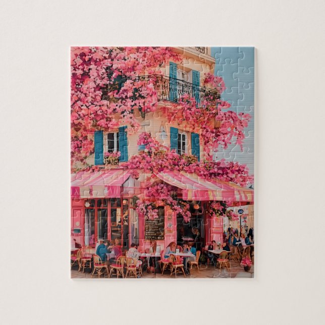 Quebra-cabeça Café da Flor Rosa Puzzle – Paraíso Florido em Rosa (Vertical)