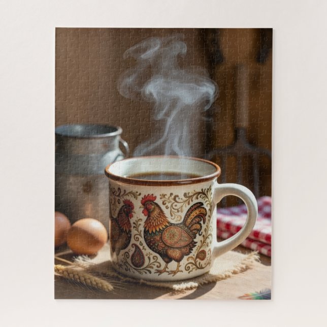 Quebra-cabeça Café Fumegante em Caneca de Galinha no Estilo de A (Vertical)