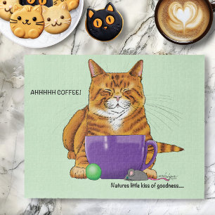 Quebra-cabeça Café Laranja Gengibre Gata Engraçado