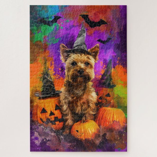 Quebra-cabeça Cairn Terrier Assustador Cão Bruxa de Halloween Ab (Vertical)
