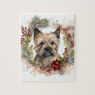 Quebra-cabeça Cairn Terrier Christmas Wreath Festivo Pup