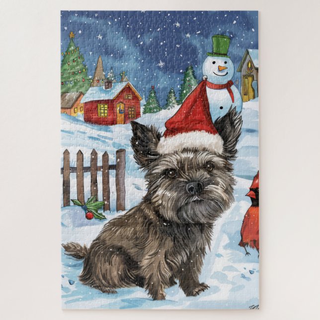 Quebra-cabeça Cairn Terrier Dog Winter Wonderland Natal Joy (Vertical)