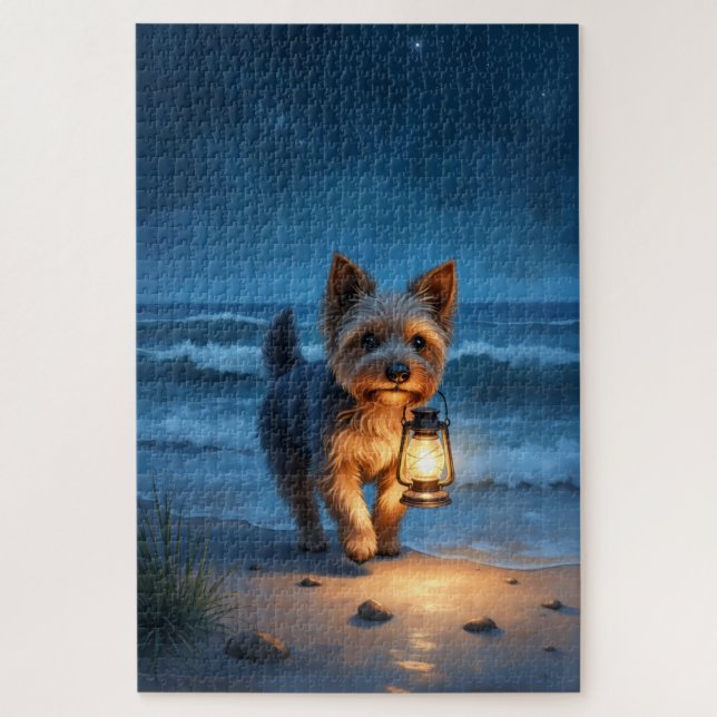 Quebra-cabeça Cairn Terrier Lanterna Praia Noite (Vertical)