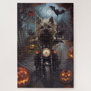 Quebra-cabeça Cairn Terrier Pilotando Moto de Dia das Bruxas Ass