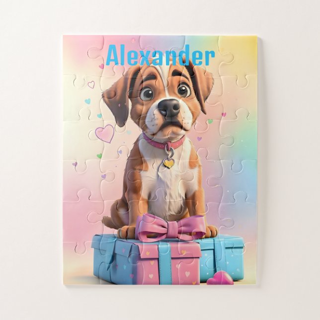 Quebra-cabeça Caixa de Amigos Peludos Cachorrinho Boxer e Presen (Vertical)