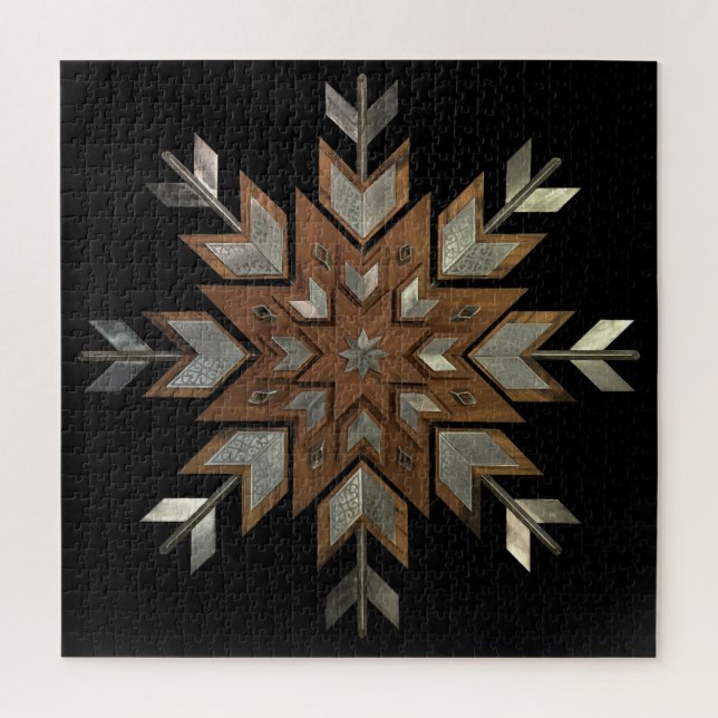 Quebra-cabeça Caixa de joalharia Tigerwood com aço gravado (Vertical)