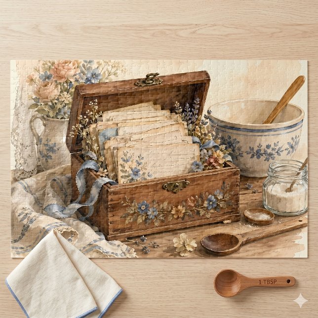 Quebra-cabeça Caixa de Receitas Antigas Cozinha da Casa de Campo (Vintage Recipe Box Cottage Kitchen Jigsaw Puzzle C)
