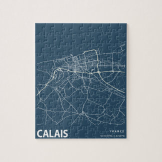 Quebra-cabeça Calais França Mínimalista Mapa de Arte em Azul