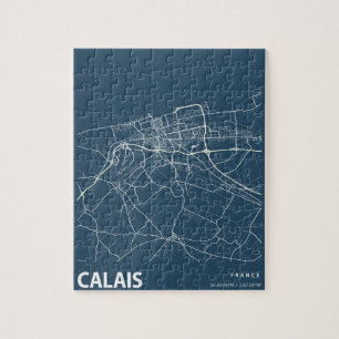 Quebra-cabeça Calais França: Mínimo Mapa de Arte em Azul