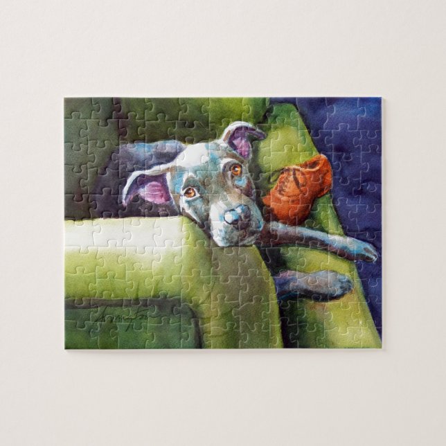 Quebra-cabeça Calçado de mastigação, Terrier no sofá (Horizontal)