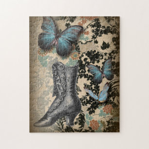 Quebra-cabeça calçado vitoriano da borboleta floral steampunk