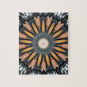 Quebra-cabeça Caleidoscópio Arte Mosaica Laranja Preto Branco