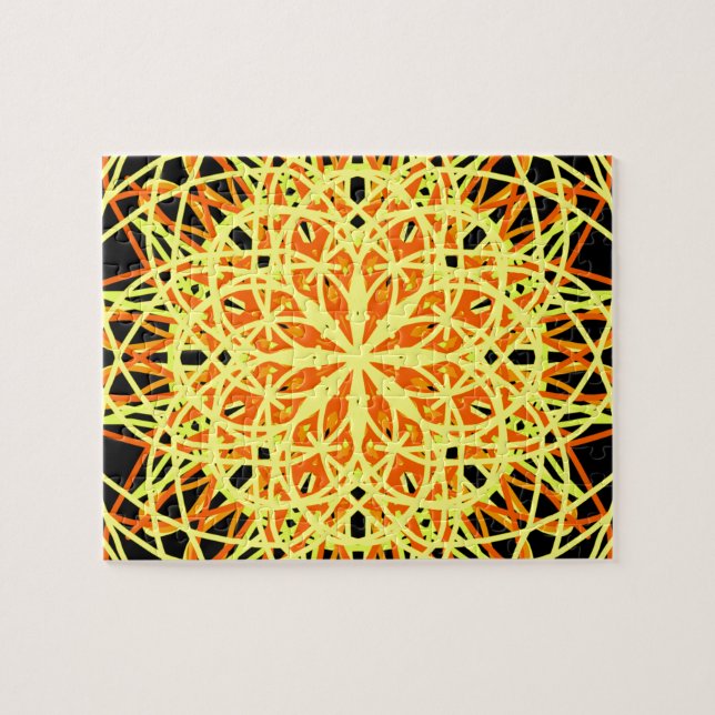 Quebra-cabeça Caleidoscópio Mandala Art Energia Flor Amarelo (Horizontal)