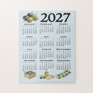 Quebra-cabeça Calendário 2027, Azeitonas Mediterrâneas, Azul