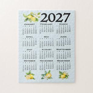Quebra-cabeça Calendário 2027 Estilo Italiano Limões Fundo Azul