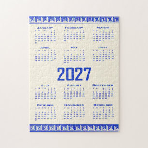 Quebra-cabeça Calendário 2027, Fretwork Grego, Azul Grego Cosmic