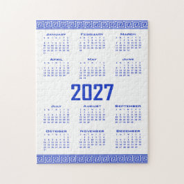 Quebra-cabeça Calendário 2027, Fretwork Grego, Azul Grego sobre