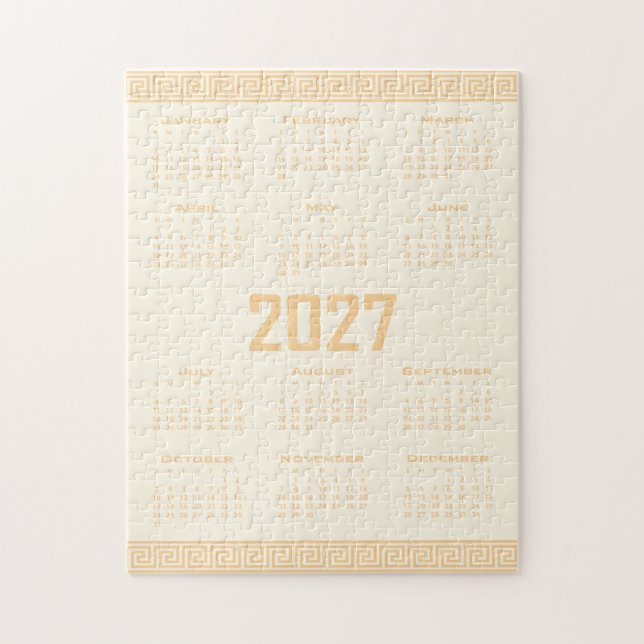 Quebra-cabeça Calendário 2027, Fretwork Grego, Bege em Cosmic La (Vertical)