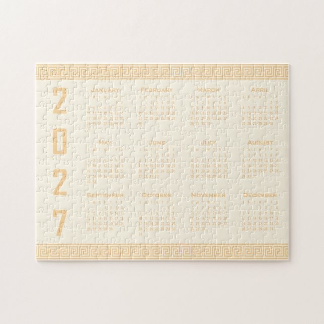 Quebra-cabeça Calendário 2027, Fretwork Grego, Bege em Cosmic La (Horizontal)