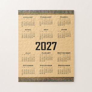 Quebra-cabeça Calendário 2027, Fretwork Grego, Preto sobre Bege
