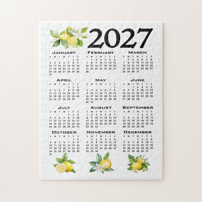 Quebra-cabeça Calendário 2027 Limões Estilo Italiano Branco (Vertical)