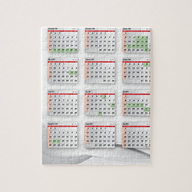 Quebra-cabeça Calendário inglês hebreu 2016-2017 (Vertical)