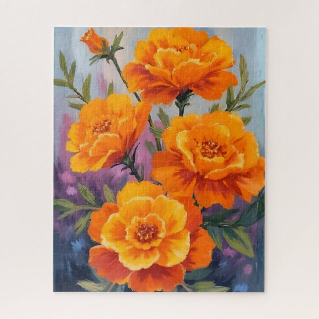 Quebra-cabeça Calêndulas Laranja | Flor de Outubro Aquarela (Vertical)