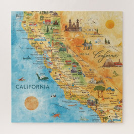 Quebra-cabeça California Illustrated Watercolor Map Art
