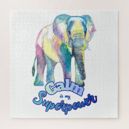 Quebra-cabeça Calma É Meu Superpoder – Elefante Colorido em Aqua