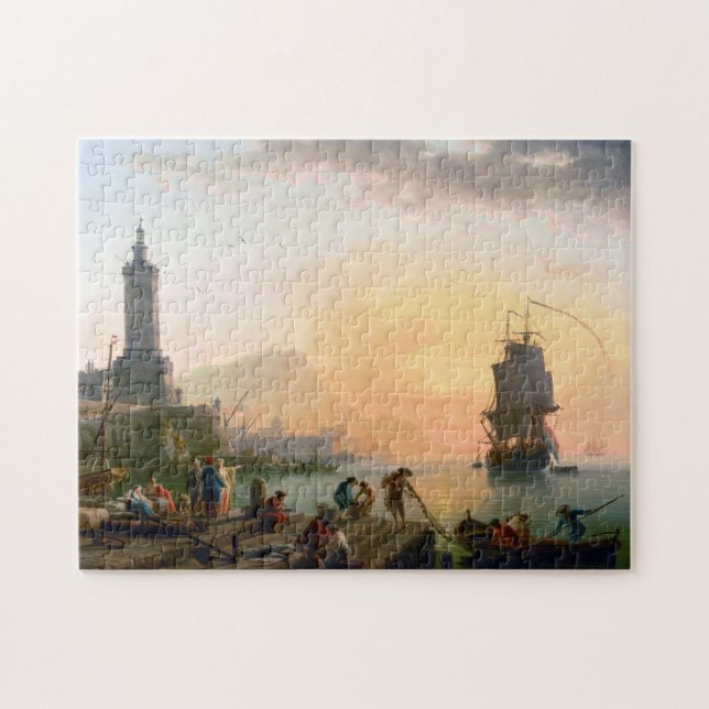 Quebra-cabeça Calma num porto mediterrânico, Claude-Joseph Verne (Horizontal)