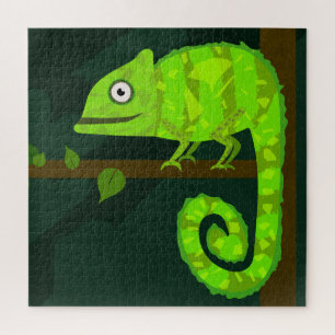 Quebra-cabeça Camaleão bonito verde