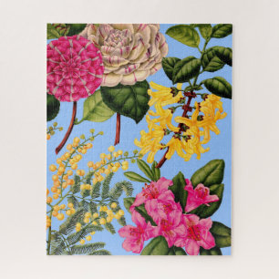 Quebra-cabeça camellia, forsythia, rododendron e acácia