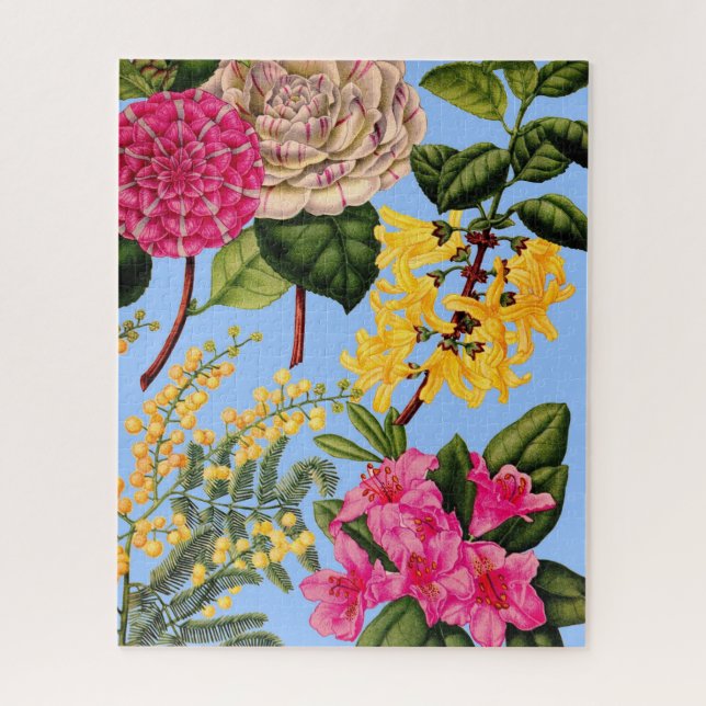 Quebra-cabeça camellia, forsythia, rododendron e acácia (Vertical)