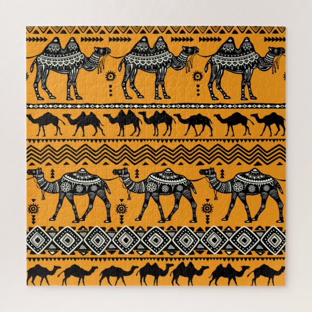 Quebra-cabeça Camelos Ilustração de Padrão Invisível Design. (Vertical)