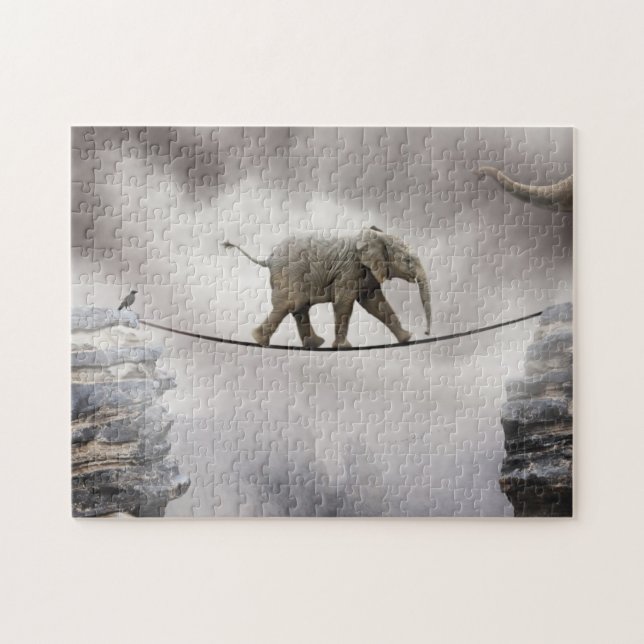 Quebra-cabeça Caminhadas do elefante do bebê o Tightrope (Horizontal)