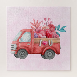 Quebra-cabeça Caminhão de Amor Bonito com Aquarela Cardíaca