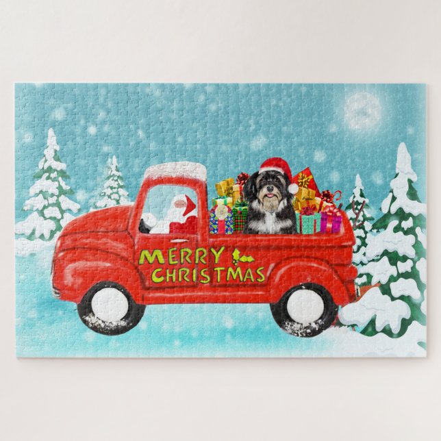 Quebra-cabeça Caminhão de Entrega de Natal do Cão Havanese Santa (Horizontal)