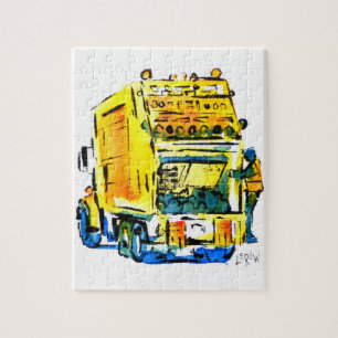 Quebra-cabeça Caminhão de lixo amarelo / Artista Larry Lerew