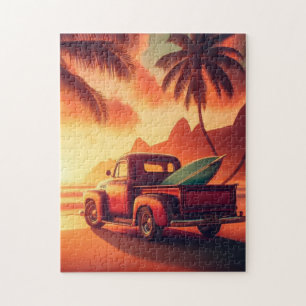Quebra-cabeça caminhão de surf vintage tropical/havaiano