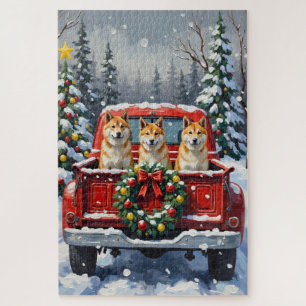 Quebra-cabeça Caminhão Vermelho de Natal Akita Feriado