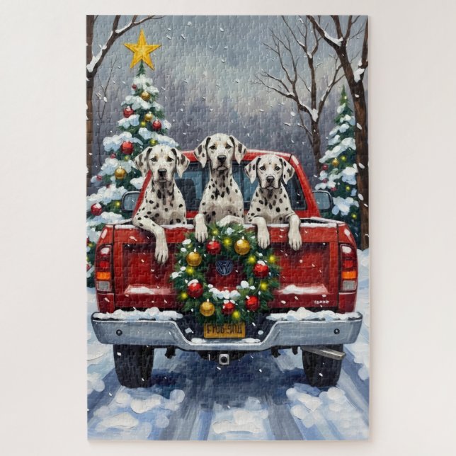 Quebra-cabeça Caminhão Vermelho de Natal Dalmatiano Feriado (Vertical)