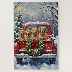 Quebra-cabeça Caminhão Vermelho de Natal do Lapphund Finlandês F