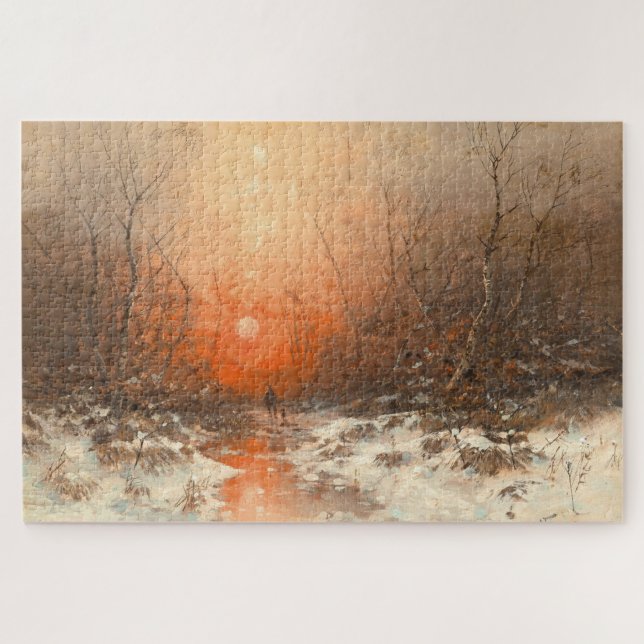 Quebra-cabeça Caminho da Floresta com Caçador no Sunset (Horizontal)