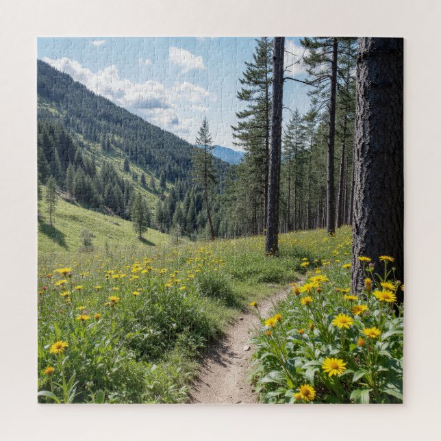 Quebra-cabeça Caminho da Floresta com Flores Amarelas (Vertical)